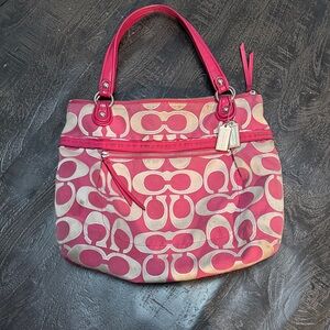 Coach Pink and Tan Shoulder Bag